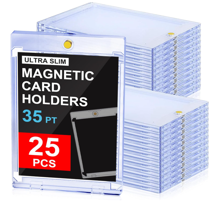 YZtree 25ct Magnetic Card Holders: 35 pt Magnetic Cards Case for Trading Cards, UV Protection Hard Plastic Card Protectors for Sports, Baseball, Game, Standard Display