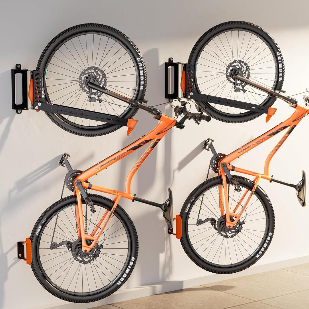 2-Pack Swivel Bike Rack Wall Mount, Bike Hangers for Garage, Space-Saving Vertical Bike Holder, Holds up to 77 lbs, Bicycle Wall Hanger Storage, No Heavy Lifting Required Indoor Hanging Bike Rack