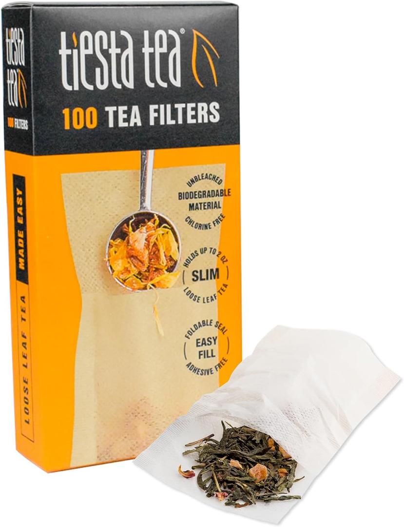 2 x Tiesta Tea Loose Leaf Filters for Brewing, Disposable Infuser for Hot & Iced Drinks, Easy-Fill Steeper, Unbleached Paper, Single-Cup Infuser for Loose Leaves, 100 Empty Bags