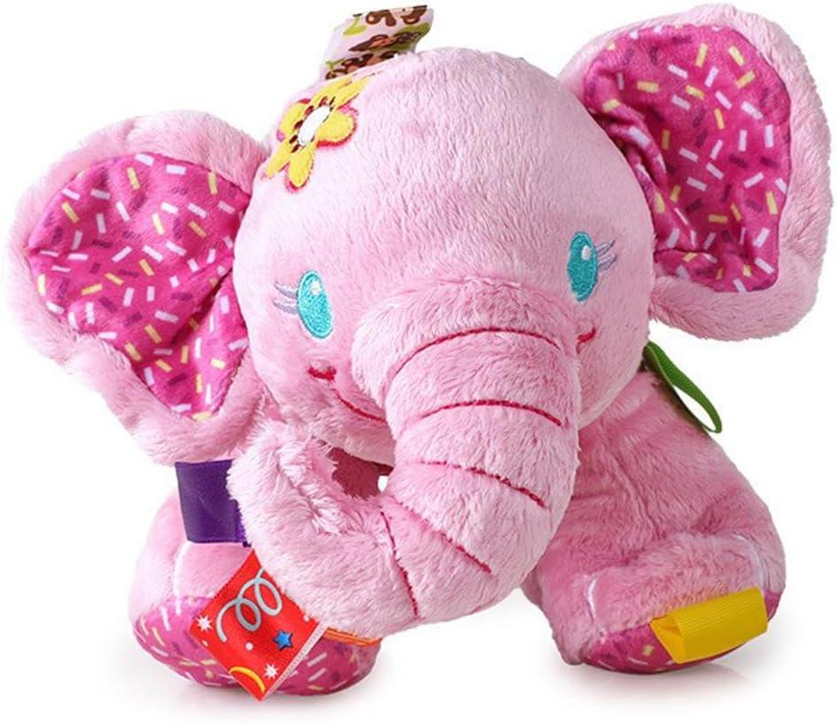Baby Tags Plush Toy Lovey Soft Monkey Stuffed Aninaml Pacify Doll Soothing Sensory Taggy Toy Great Gift for Newborn/Infant/Toddler 9-Inches (Elephant)