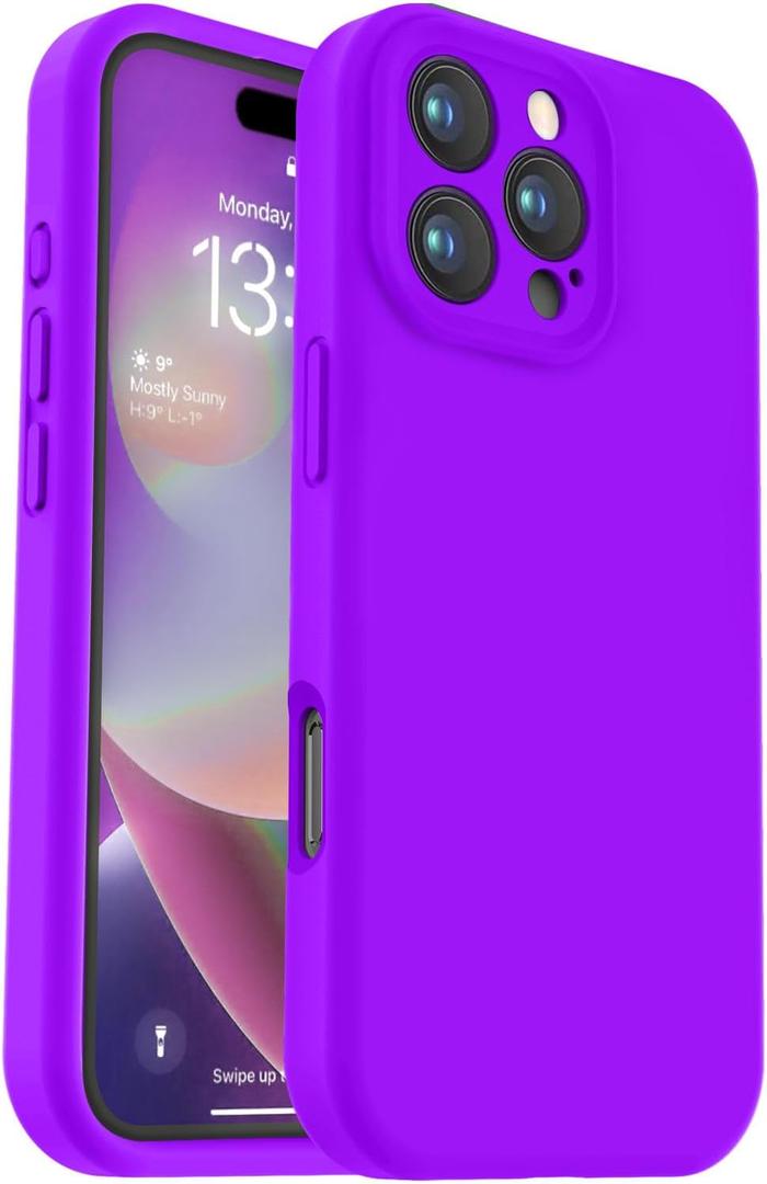 Vooii Compatible with iPhone 16 Pro Case, Liquid Silicone Upgrade [Camera Protection] [Soft Anti-Scratch Microfiber Lining] Shockproof Phone Case for iPhone 16 Pro 6.3 inch - Neon Purple