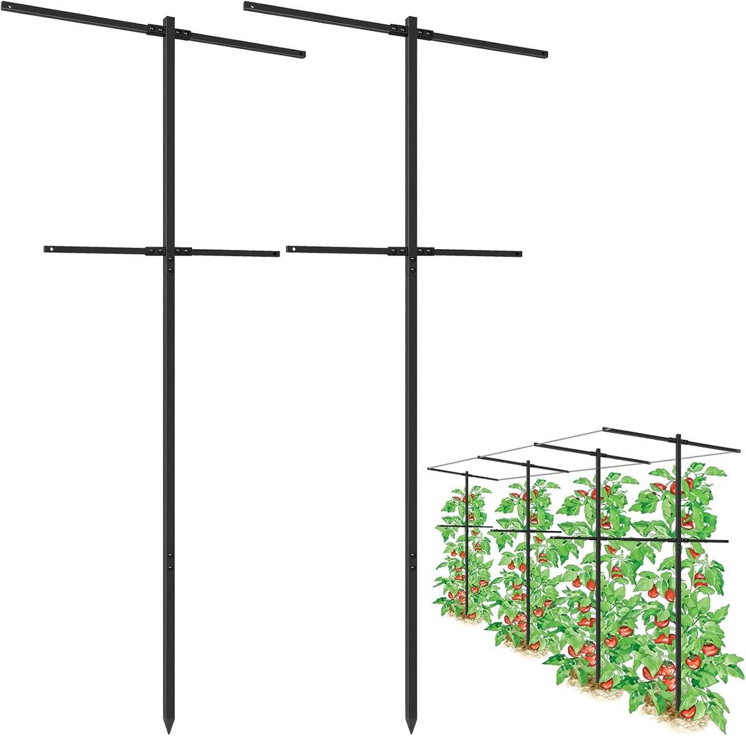 2 Pack Metal Detachable Raspberry & Grape Vine Trellis for Climbing Plants, Heavy-Duty 7 Ft Tall Large Vineyard Trellis Support, Sturdy Garden Stakes for Outdoor Raised Beds Vegetables Fruits Flowers, 2 Pcs