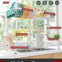 Sakugi Over The Sink Dish Drying Rack - Adjustable 2 Tier Large Capacity Stainless Steel Drainer with Cutlery & Utensil Holders, Kitchen Storage & Organization, 30"-33.9" L x 11" W x 21.5" H, White, Standard - 3 Baskets