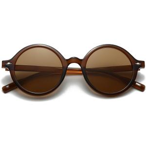 Retro Round Sunglasses for Men Womens Vintage Trendy Circle Sunglasses Costume Cosplay Sun Glasses UV400 Protection (Brown/Tea)