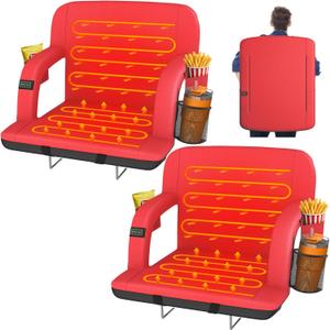 HOPERAN 25" 2pcs Dual-Sided Heated Stadium Seats for Bleachers with Back Support, 3 Levels Heating Stadium Seating for Bleachers Seat with Backrest, 5 Pockets Portable Stadium Chair(Red)