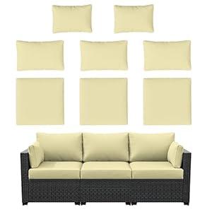 Kimunuk 8p Outdoor Cushion Slipcovers Outdoor Patio Cushions Covers Replacement Waterproof with Zipper for 3-Seat Outdoor Rattan Sofa Patio Furniture Cushion Covers Light Yellow, Covers Only