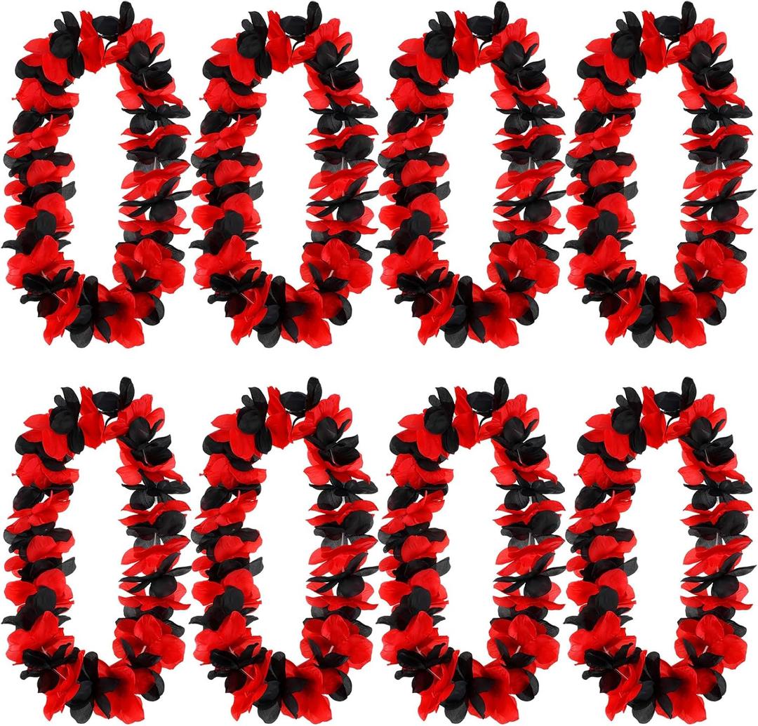 8 Pcs Graduation Hawaiian Leis 2026 Luau Flower Necklace in Bulk for Graduation Party Favor Supplies(Black and Red)