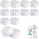 (12-PCs) Travel Bottle Caps Compatible with Avent Bottles, Bottle Lids Replacement White