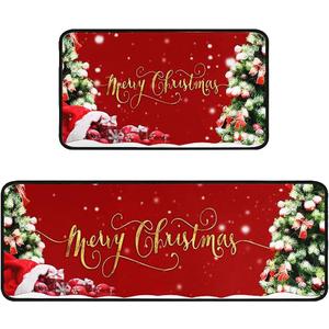 Wvapzwr Christmas Kitchen Rugs and Mats Set of 2, Christmas Indoor Floor Mats Non-Slip Kitchen Mat Door Mat Runner Rug for Kitchen Home Christmas Decor 17" x 47"+17" x 29"