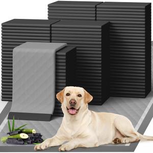 Powools 100-Pack X-Large Puppy Pads - 34'' x 28'' Pee Pads for Dogs Potty Training with Leak-Proof Quick-Dry Design, 6-Layer Wee Wee Pads for Dogs, Charcoal, Black
