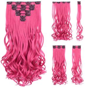 SYXLCYGG Dark Pink Hair Extensions Clip Hair Extension 18" Wavy Synthetic Hair Piece Women Cheap Natural Fluffy&Not Tangled Girl colorful Full Head