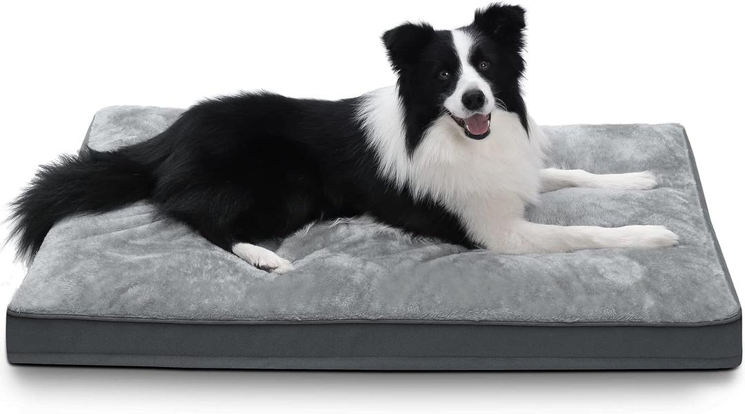 Dog Crate Bed Waterproof Deluxe Plush Dog Beds with Removable Washable Cover Anti-Slip Bottom Pet Sleeping Mattress for Large, Medium, Jumbo, Small Dogs, 35 x 22 inch, Gray (Grey)