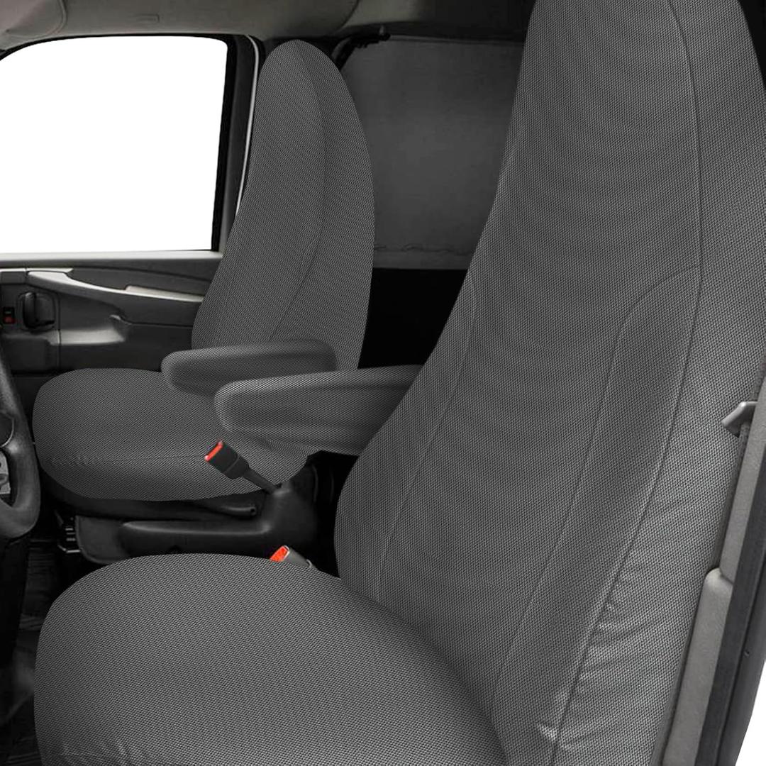 Seat Covers Compatible with 2010-2025 Chevy Express Front Bucket Seats with Opening for Grab Handle on Passenger Side Backrest, NOT for RV Seats (Gray, 2010-2025 Express Front (Knitted))