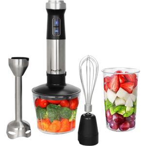 MegaChef MC-158C 4 in 1 Multipurpose Immersion Hand Blender with Speed Control and Accessories, 4in1, Silver