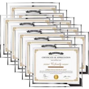 Hoikwo 8.5 by 11 Picture Frames, 10 Packs 8.5x11 Silver Glass Certificate Frames for 8.5 x 11 Document Diploma Award, Only for Tabletop Display Vertically or Horizontally