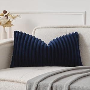 UGASA Lumbar Throw Pillow Cover 12x20 Inch Set of 1 Super Soft Faux Fur Decorative Pillow Case Plush Flannel Texture Accent Rectangle Pillowcase for Sofa Couch Living Room Chair, Navy Blue