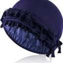 Satin Lined Turban with Long Twist Straps Tassels Silky Head Wraps for Men Women Halo Head Scarf Sleeping Bonnet (Blue)
