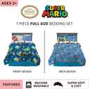 Super Mario Bros Kids Bedding Super Soft Cozy Comforter and Sheet Set with Sham, 7 Piece Full Size Nintendo Gamer Bed Set, (100% Officially Licensed Product) by Franco