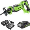 Greenworks 24V Cordless Brushless Reciprocating Saw, 3,000 SPM, 1" Stroke Length, Compact Design, Includes 2.0Ah Battery & Charger