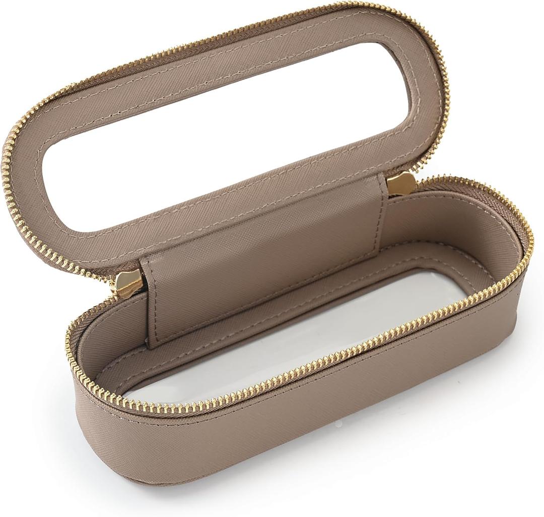 Aveniee Slim Clear Makeup Brush Bag, Small Cosmetic Brush Holder, Mini Toiletry Bag Travel Case for Women, Thin Make up Bags with Dual Zipper, Cute Travel Essentials Bag Organize - Taupe