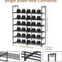 2-Row 6-Tier Stackable Shoe Rack, Black Metal Shoe Shelf with Multifunctional Hooks, Hold 24-30 Pairs, Space Saving Shoes Organizer for Closet,Show Rack