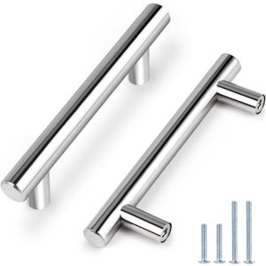 Probrico 5 Pack| 3.5 Inch Euro Bar Cabinet Pull Polished Chrome Modern Cabinet Hardware, T Bar Kitchen Cabinet Handles Dresser Pulls, 3-1/2" Hole Centers