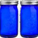eleganttime Blue Mason Jars Wide Mouth,2 Pack Cobalt Blue Colored Mason Jars 32 oz for Canning