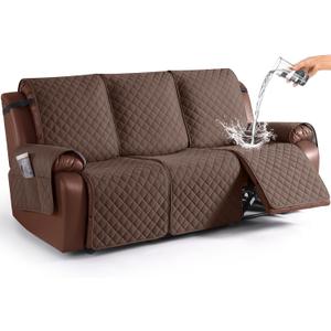 KinCam Waterproof Recliner Sofa Cover, Non-Slip Reclining Couch Covers for 3 Seat, Recliner Couch Cover Furniture Protector with Elastic Straps for Pets, Kids, Deep Brown