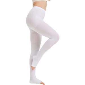 MGANG Medical Compression Pantyhose for Women & Men, 20-30mmHg Graduated Compression Support Tights, Open Toe, Opaque Waist High Compression Stockings for Edema, Varicose Veins, Flight, DVT, White XXL