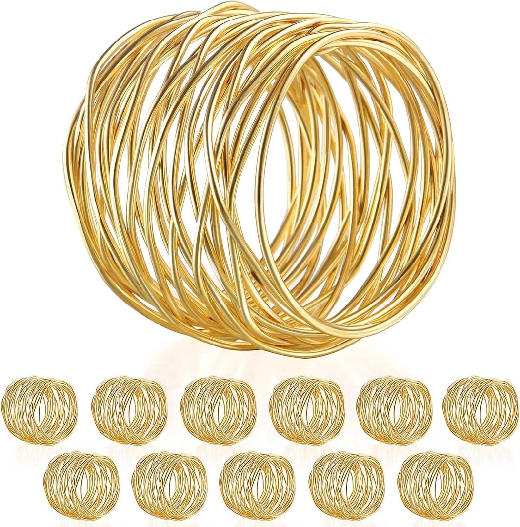 Twisted Wire Mesh Napkin Rings Holders Dcor Dinner Party Wedding Christmas Gathering (Gold 12pcs)
