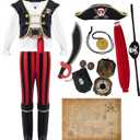 Spooktacular Creations Pirate Costume for Kids, Boys Classic Red Pirate Outfit Deluxe Set with Toy Accessories for Toddler Halloween Pretend Roleplay Themed Party (Medium, 8-10 yrs)