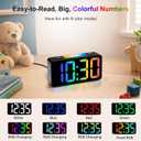 DreamSky Small Digital Alarm Clock with Night Light for Kids Bedroom | RGB Desk Clock with Large Numbers for Teens Boys, Brightness Dimmer, Adjustable Alarm Volume, USB Port, USB-C Adapter Powered