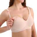 Double Couple Comfort Nursing Bras for Breastfeeding Sleeping Maternity Bra Seamless V Neck Wireless Bra with Extenders (Small, Nude)