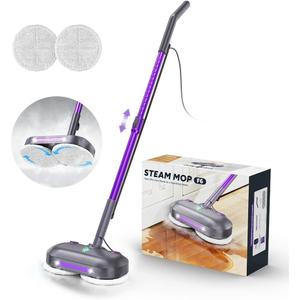 Scrubbing Steam Mop with Rotating Pads,All-in-One Spin Steam Cleaner for Floor Cleaning,Large Tank,23FT Cord, LED Headlights,Reusable Pads & Self-Standing,Safe for Hard Floor/Laminate/Marble (Violet)