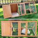 Rabbit Hutch Outdoor Chicken Coop Run A-Frame Bunny Cage Wooden Quail Cage w/ 2 Door & Ventilated Wire Fence Small Animal Cage for Garden Backyard Farms 47 x 18 x 19.5 in