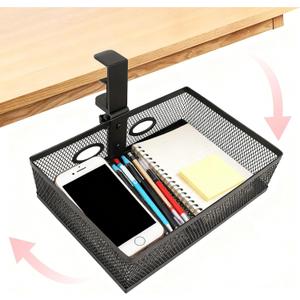 Under Desk Organizer 360 Swivel, under Desk Drawer, Clamp-On No Drill Installation, Sturdy Mesh Storage Drawer for Office, Drawing Room and Kitchen Room, Art Supplies and More(Without Cup Holder)