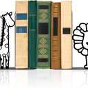 Lion Giraffe Safari Metal Bookends Animal Bookends for Kids Cute Decor for Childrens Bedroom Home Nursery