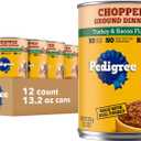 Pedigree Chopped Ground Dinner Adult Soft Wet Dog Food Turkey & Bacon Dinner, Canned Dog Food, 13.2 oz. Cans, 12 Count