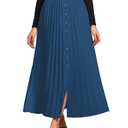 MAKABO Women's Maxi A Line Skirt with Slit Summer, Vintage Elegant Pleated Long Skirt Prussian Blue Outfits for Date Night, S
