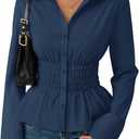 ZESICA Womens 2026 Spring Long Sleeve Blouse Business Dressy Casual Button Down Shirts Peplum Tops Fashion Trendy Clothes (Blue, S)