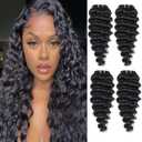 Deep Wave Human Hair bundles 16 Inch 12A Grade Brazilian Hair 100% Virgin Weave Bundles for Black Women (16'' 16'' 16'' 16'') (Natural Color)