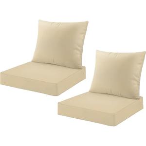 ARTPLAN Deep Seat Cushion with Backrest Set of 2 - All-Weather Outdoor Sofa Cushions for Sectionals-Polyester Fabric, Waterproof-High-Resilience Foam for Patio, Backyard Garden,Beige ARTPLAN Deep Seat Cushion with Backrest Set of 2 - All-Weather Outdoor Sofa Cushions for Sectionals-Polyester Fabric, Waterproof-High-Resilience Foam for Patio, Backyard Garden,Beige