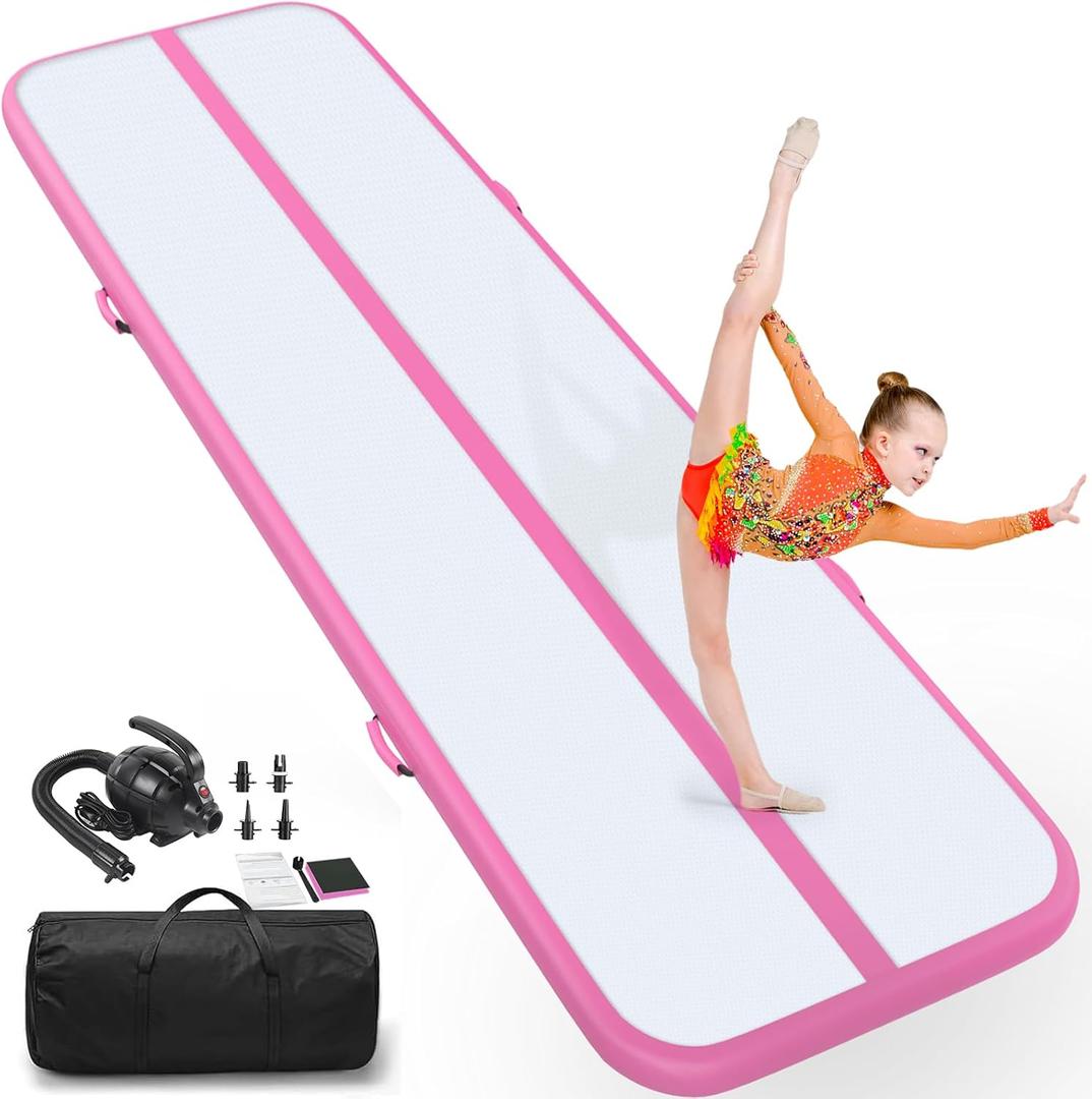 Air Tumble Track Mat, 6.6ft/10ft/13ft/16ft/20ft Inflatable Tumbling Track Mat for Gymnastics, 4/8in Thickness Gym Mats for Home Use/Training/Cheerleading/Yoga/Water with Electric Pump