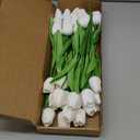 Sggvecsy 30 Pcs Fake Tulips Artificial Flowers Real Touch PU Faux Flowers Tulip Stems for Wedding Spring Bouquet Floral Arrangement Home Party Office Decorations for Mother's Day (White)
