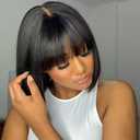 Bob Wig Human Hair With Bangs Glueless 2x4 HD Lace Colsure Wigs, Ready to Go Short Wigs For Women Beginner Friendly (Natural Black, 10 inch)