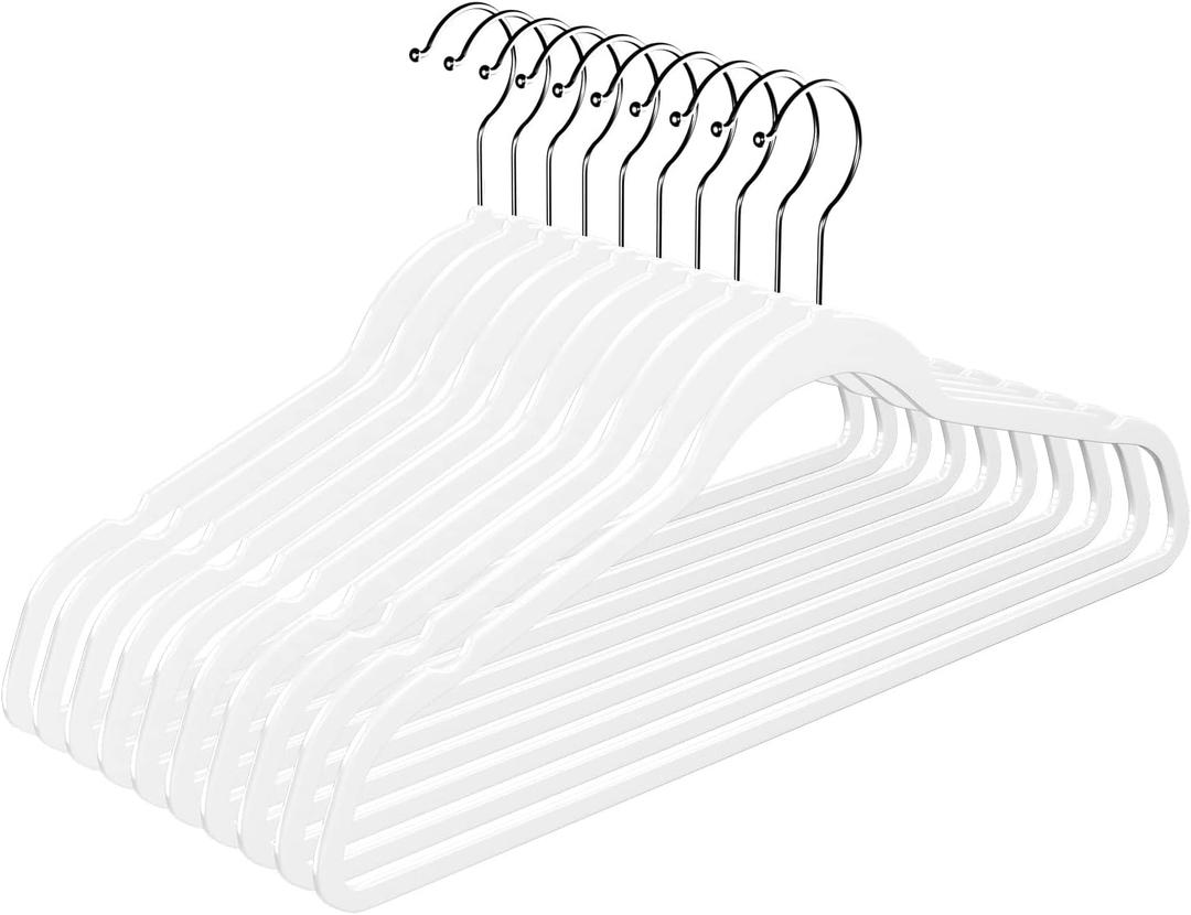 Hangers 50 Pack,Ultra-Thin Plastic Clothes Hangers (17.7 Inch) - Space-Saving Slim Hangers with Non-Slip Grooves for Wardrobe, Closet & Dorm Organization(White)