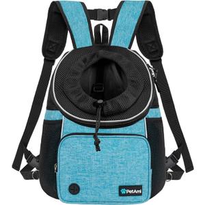 PetAmi Front Carrier Backpack for Dogs and Cats, Adjustable Ventilated Pet Chest Carrier for Hiking Camping Travel, Small Medium Dog Puppy Large Cat Carrying Bag, Max 10 lbs, Teal Blue (Medium (15x8x15.5)