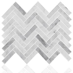 STICKGOO Peel and Stick Tile Backsplash, Grey Herringbone Adhesive Backsplash Tiles, Stick on Tiles for Kitchen & Bathroom (Pack of 10, Thicker Design)