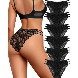 Sexy Lace String Underwear Women Pack Cheeky Bikini Stretch Breathable Ladies Underwear Panties (XX-Large, Black*6)