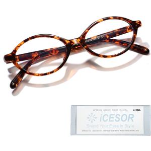 Oval Blue Light Blocking Glasses Vintage Y2K Anti Eyestrain Protection TV Computer Gaming for Women Reno (Amber Tortoise)